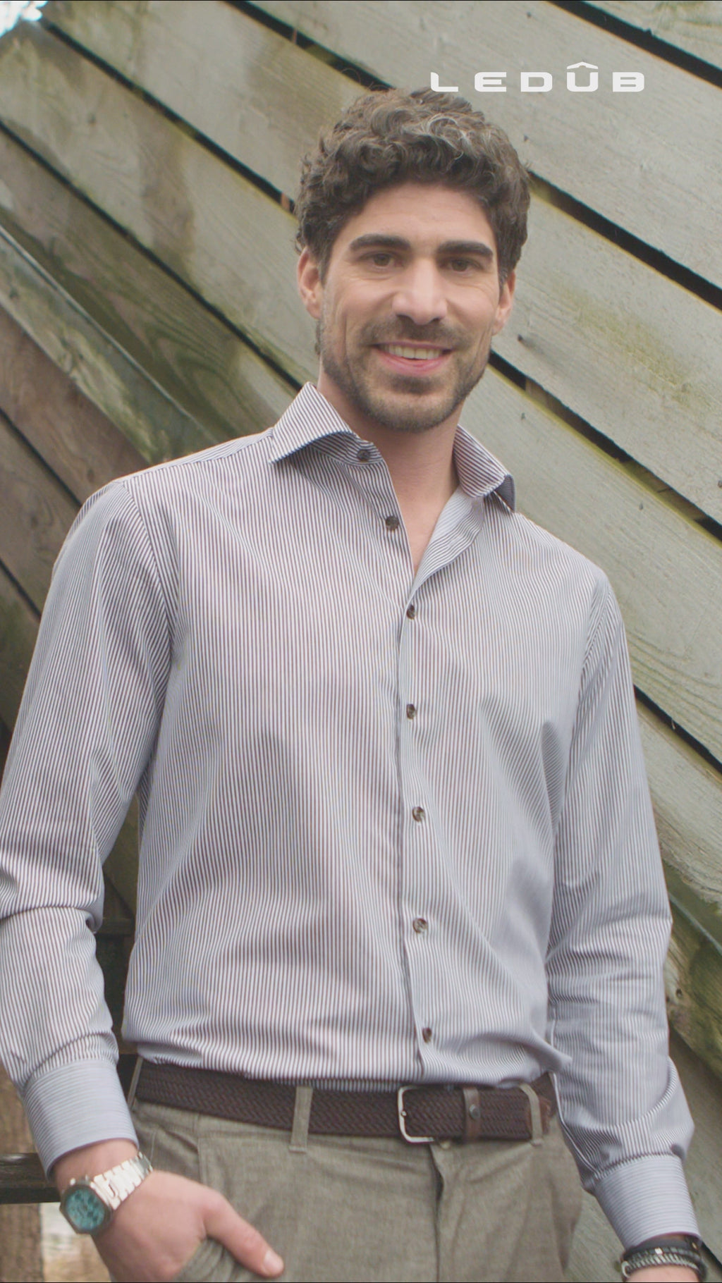 Dark brown striped modern fit  shirt