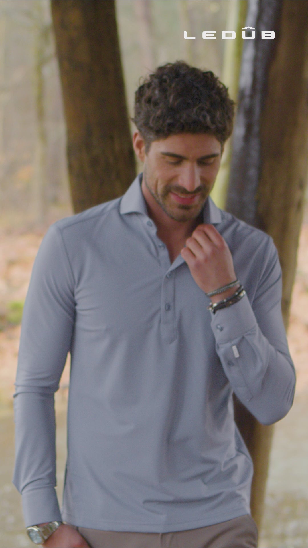 Blauw slim fit active stretch polo shirt